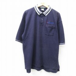 XL★古着 半袖 ポロ シャツ メンズ 00年代 00s FLAMEX 鹿の子 大きいサイズ ロング丈 コットン 紺他 ネイビー 25jun05 中古 トップス