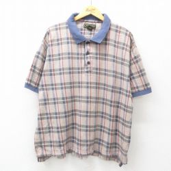 【50%OFF】XL★古着 半袖 ポロ シャツ メンズ 00年代 00s 大きいサイズ コットン ベージュ他 カーキ チェック 25jun05 中古 トップス
