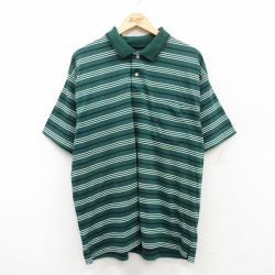 ピューリタン 00s 半袖ポロシャツ グリーンボーダー XL | 古着