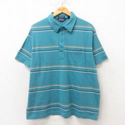 XL★古着 Par Four 半袖 ポロ シャツ メンズ 80年代 80s 大きいサイズ 青緑 ボーダー 25jun05 中古 トップス