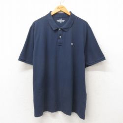 XL★古着 半袖 ポロ シャツ メンズ ワンポイントロゴ 大きいサイズ 紺 ネイビー 25jun05 中古 トップス