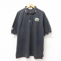 XL★古着 半袖 ポロ シャツ メンズ ウルフレーシング 鹿の子 大きいサイズ コットン グレー 25jun05 中古 トップス