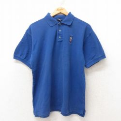 【50%OFF】L★古着 半袖 ポロ シャツ メンズ 90年代 90s ルーニーテューンズ LOONEY TUNES ワイリーコヨーテ 鹿の子 コットン 青 ブルー 【spe】 25jun06 中古 トップス