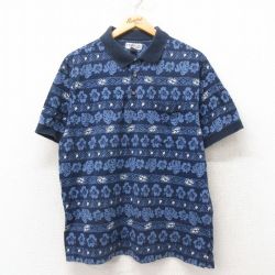 ポロ 90s 半袖ポロシャツ ハイビスカス ネイビー L | 古着