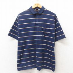 80s 半袖ポロシャツ ネイビーボーダー L | 古着