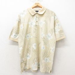 【50%OFF】XL★古着 IZOD 半袖 ポロ シャツ メンズ 花柄 コットン 薄ベージュ カーキ 25jun06 中古 トップス