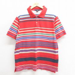 XL★古着 半袖 ポロ シャツ メンズ 鹿の子 コットン 赤他 レッド ボーダー 25jun17 中古 トップス