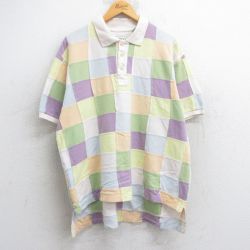 XL★古着 オービス ORVIS 半袖 ポロ シャツ メンズ 00年代 00s パッチワーク 鹿の子 大きいサイズ コットン 黄他 イエロー チェック 【spe】 25jun20 中古 トップス