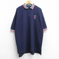 【20%OFF】XL★古着 Dunbrooke 半袖 ポロ シャツ メンズ 90年代 90s ファブリカダルミピエトロベレッタ 鹿の子 コットン USA製 紺他 ネイビー ストライプ 25jun20 中古 トップス