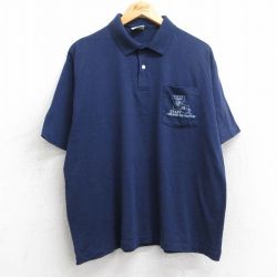 【20%OFF】XL★古着 半袖 ポロ シャツ メンズ 90年代 90s スタッフ USA製 紺 ネイビー 25jun20 中古 トップス