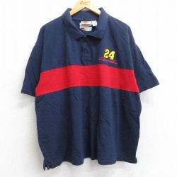 XL★古着 半袖 ポロ シャツ メンズ 90年代 90s 24 ツートンカラー 鹿の子 大きいサイズ コットン 紺他 ネイビー 25jun20 中古 トップス