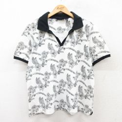ポロシャツ 00s 半袖ポロシャツ ハイビスカス総柄 ホワイト XL | 古着