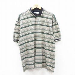 【50%OFF】XL★古着 アリゾナジーンズ 半袖 ポロ シャツ メンズ 00年代 00s 大きいサイズ コットン 緑他 グリーン ボーダー 25jun21 中古 トップス