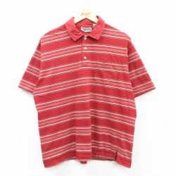 XL★古着 エアロポステール AEROPOSTALE 半袖 ポロ シャツ メンズ 90年代 90s コットン 赤他 レッド ボーダー 25jun30 中古 トップス