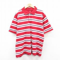 XL★古着 セントジョンズベイ 半袖 ポロ シャツ メンズ 鹿の子 大きいサイズ コットン 赤他 レッド ボーダー 25jun30 中古 トップス
