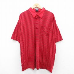 【50%OFF】XL★古着 半袖 ポロ シャツ メンズ 大きいサイズ 赤他 レッド ボーダー 25jun30 中古 トップス