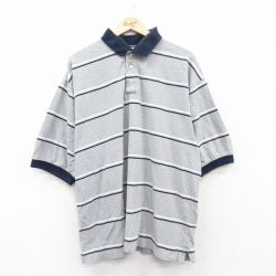 XL★古着 半袖 ポロ シャツ メンズ 大きいサイズ コットン グレー他 ボーダー 25jun30 中古 トップス