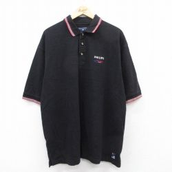 【50%OFF】XL★古着 半袖 ポロ シャツ メンズ レーシング PHILIP 鹿の子 大きいサイズ コットン 黒他 ブラック 25jun30 中古 トップス