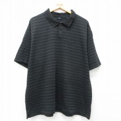 XL★古着 バンヒューセン 半袖 ポロ シャツ メンズ 大きいサイズ 黒他 ブラック ストライプ 25jul02 中古 トップス