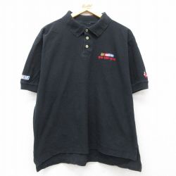 【50%OFF】XL★古着 半袖 ポロ シャツ メンズ NASCAR 鹿の子 大きいサイズ 黒 ブラック 25jul02 中古 トップス