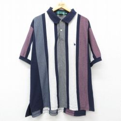 XL★古着 半袖 ポロ シャツ メンズ 90年代 90s 大きいサイズ 紺他 ネイビー ストライプ 25jul02 中古 トップス