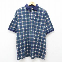 【50%OFF】XL★古着 ダックヘッド 半袖 ポロ シャツ メンズ コットン 紺他 ネイビー チェック 【spe】 25jul02 中古 トップス