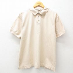 XL★古着 バンヒューセン 半袖 ポロ シャツ メンズ 90年代 90s 鹿の子 コットン 薄ベージュ カーキ 25jul02 中古 トップス