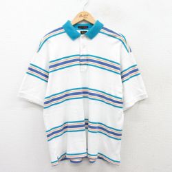 XL★古着 半袖 ポロ シャツ メンズ 90年代 90s 大きいサイズ コットン 白他 ホワイト ボーダー 25jul02 中古 トップス