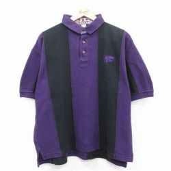 【50%OFF】XL★古着 半袖 ポロ シャツ メンズ 90年代 90s ツートンカラー 鹿の子 コットン 紫他 パープル ストライプ 25jul02 中古 トップス