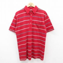 L★古着 半袖 ポロ シャツ メンズ 90年代 90s 赤他 レッド ボーダー 25jul02 中古 トップス