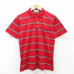 【50%OFF】S★古着 半袖 ポロ シャツ メンズ 90年代 90s ワニ コットン 赤他 レッド ボーダー 25jul02 中古 トップス