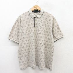 XL★古着 半袖 ポロ シャツ メンズ 00年代 00s ゴルフ 総柄 鹿の子 大きいサイズ コットン 薄ベージュ カーキ 25jul02 中古 トップス