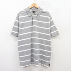 XL★古着 チェロキー 半袖 ポロ シャツ メンズ 鹿の子 大きいサイズ コットン グレー 霜降り他 ボーダー 25jul05 中古 トップス