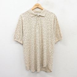 L★古着 半袖 ポロ シャツ メンズ 90年代 90s　総柄 コットン USA製 ベージュ他 カーキ 25jul05 中古 トップス