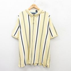 【50%OFF】XL★古着 半袖 ポロ シャツ メンズ 00年代 00s 鹿の子 大きいサイズ コットン 黄他 イエロー ストライプ 25jul05 中古 トップス
