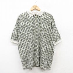 XL★古着 半袖 ポロ シャツ メンズ 総柄 大きいサイズ 緑系他 グリーン 25jul05 中古 トップス