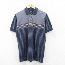 90s 半袖ポロシャツ ネイビーボーダー M | 古着