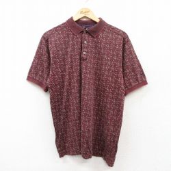 【50%OFF】L★古着 半袖 ポロ シャツ メンズ ゴルフ 総柄 コットン イタリア製 エンジ 25jul07 中古 トップス