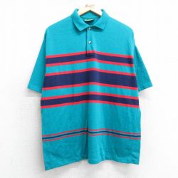 【20%OFF】XL★古着 半袖 ポロ シャツ メンズ 90年代 90s USA製 青緑他 25jul09 中古 トップス