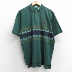 L★古着 IZOD 半袖 ポロ シャツ メンズ 90年代 90s ワンポイントロゴ コットン 緑 グリーン 25jul09 中古 トップス