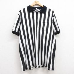 マジェスティック 90s 半袖ハーフジップポロシャツ ホワイトストライプ XL | 古着