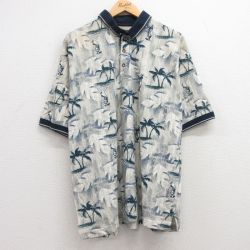 XL★古着 半袖 ポロ シャツ メンズ 00年代 00s ゴルフ ヤシの木 大きいサイズ グレー他 25jul09 中古 トップス