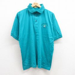 【20%OFF】XL★古着 半袖 ポロ シャツ メンズ 90年代 90s 木 コットン USA製 青緑 25jul09 中古 トップス