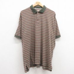 XL★古着 ウールリッチ WOOLRICH 半袖 ポロ シャツ メンズ 00年代 00s 大きいサイズ コットン 緑他 グリーン ボーダー 【spe】 25jul09 中古 トップス