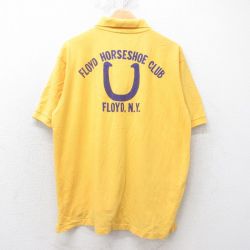 【50%OFF】XL★古着 半袖 ポロ シャツ メンズ HORSESHOE CLUB 鹿の子 大きいサイズ コットン 黄 イエロー 25jul11 中古 トップス