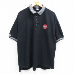 XL★古着 半袖 ポロ シャツ メンズ 90年代 90s NASCAR コカコーラ ヘリンボーン 鹿の子 大きいサイズ コットン USA製 黒他 ブラック 【spe】 25jul14 中古 トップス