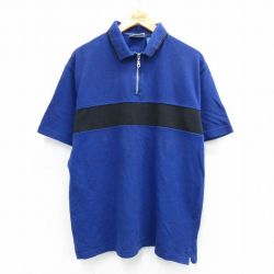 XL★古着 半袖 ハーフジップ ポロ シャツ メンズ 鹿の子 コットン 紺他 ネイビー 25jul14 中古 トップス