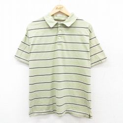 【50%OFF】XL★古着 半袖 ポロ シャツ メンズ コットン 緑他 グリーン ボーダー 25jul15 中古 トップス