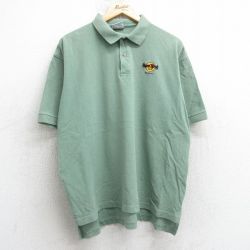 XL★古着 半袖 ポロ シャツ メンズ 90年代 90s ハードロックカフェ オーランド 鹿の子 大きいサイズ コットン USA製 薄緑 グリーン 25jul18 中古 トップス