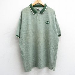 【20%OFF】XL★古着 半袖 ポロ シャツ メンズ 90年代 90s NFL ニューヨークジェッツ 千鳥格子 大きいサイズ コットン 緑他 グリーン アメフト スーパーボウル 25jul18 中古 トップス